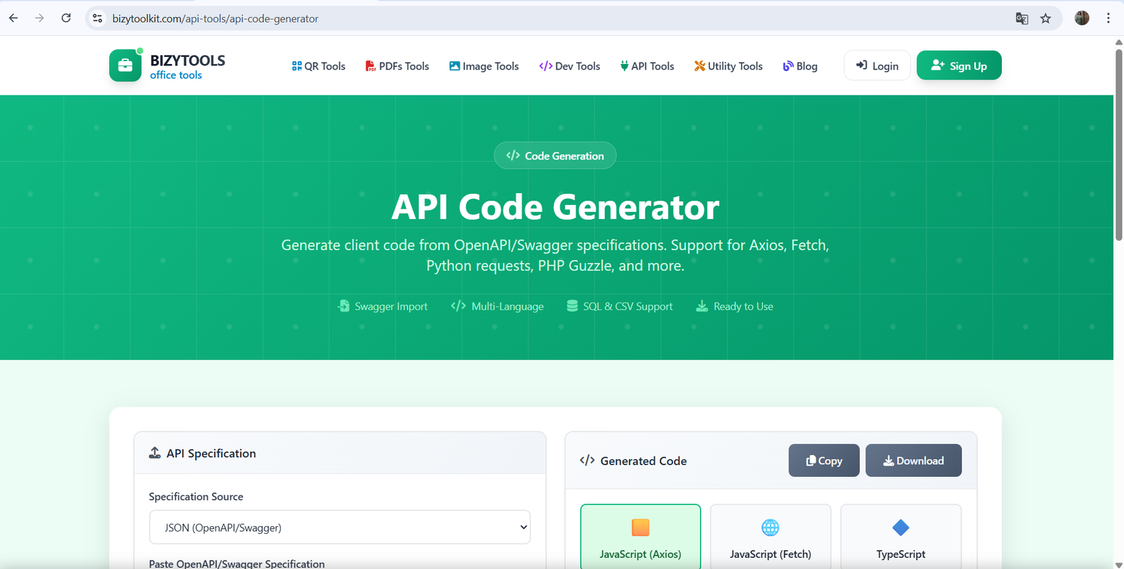 API Code Generator – Build APIs Faster & Smarter | BizyToolkit
